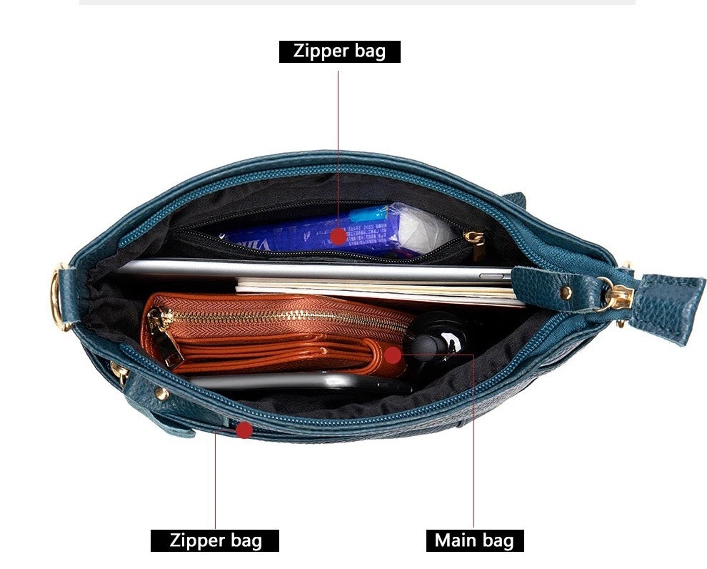 Genuine leather crossbody adjustable straps handbag