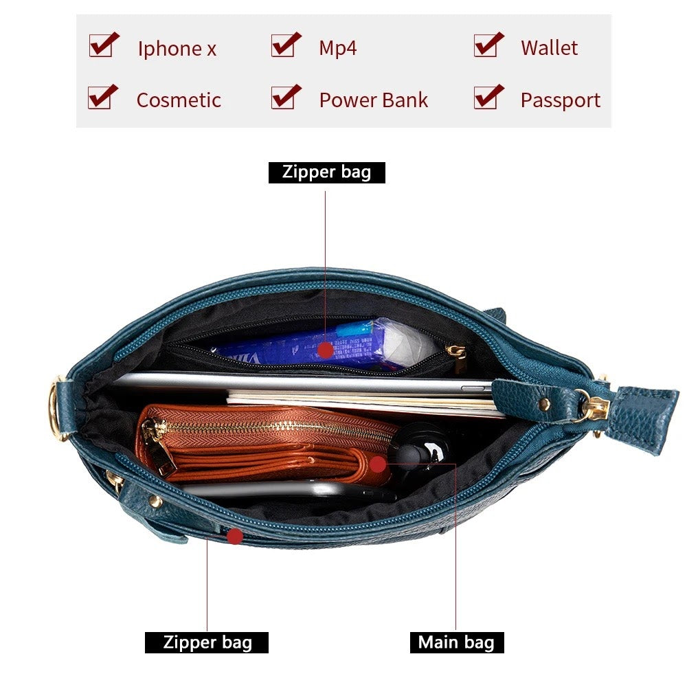 Genuine leather crossbody adjustable straps handbag