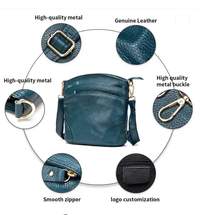 Genuine leather crossbody adjustable straps handbag