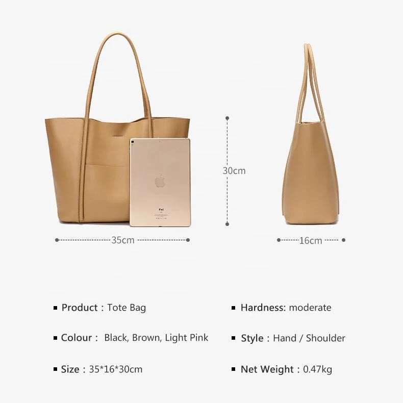 Classic Shoulder Top Grain Leather Tote Bag Briefcase for Women