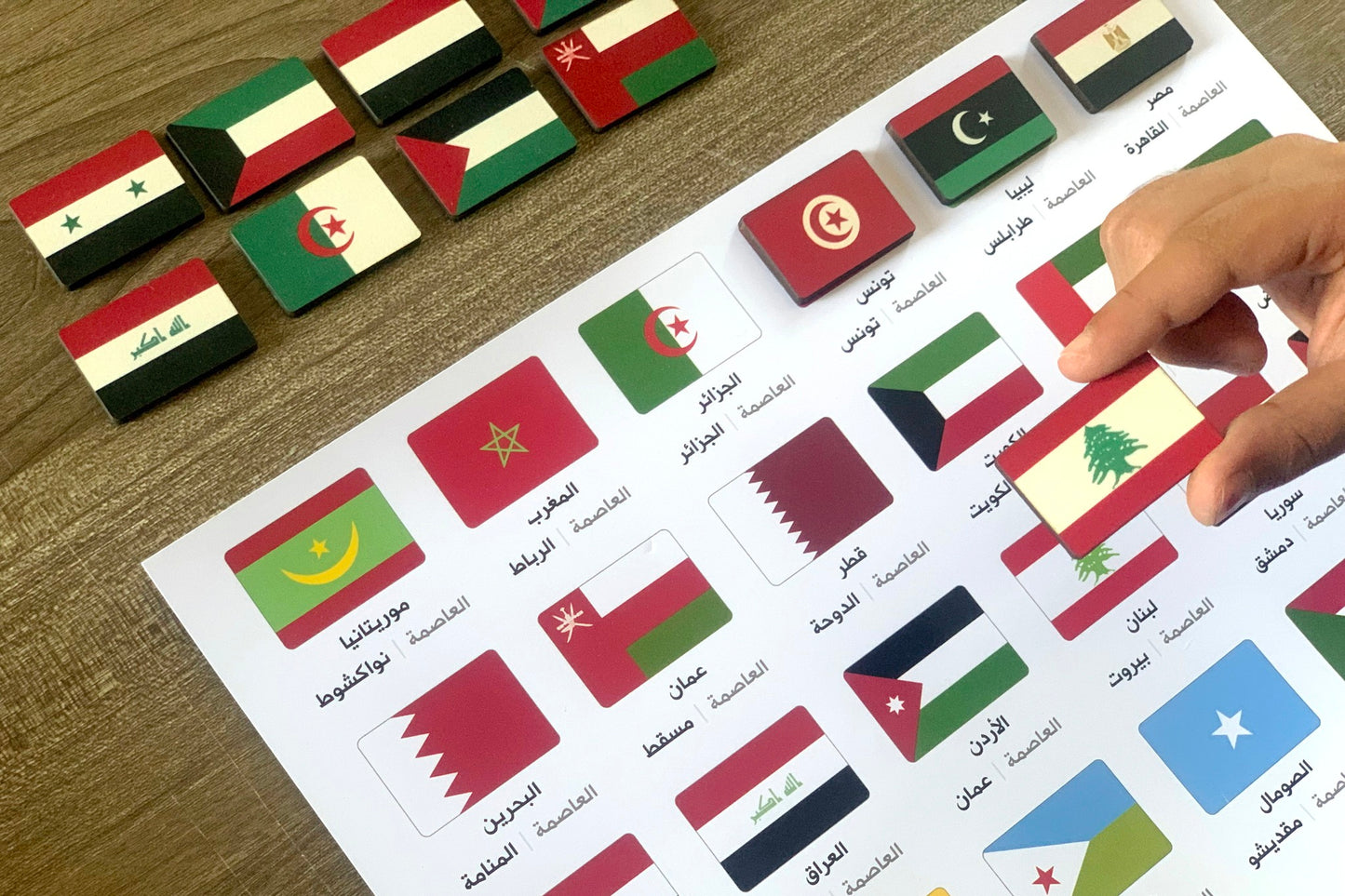 خريطة الوطن العربي wooden Middle East map with flags
