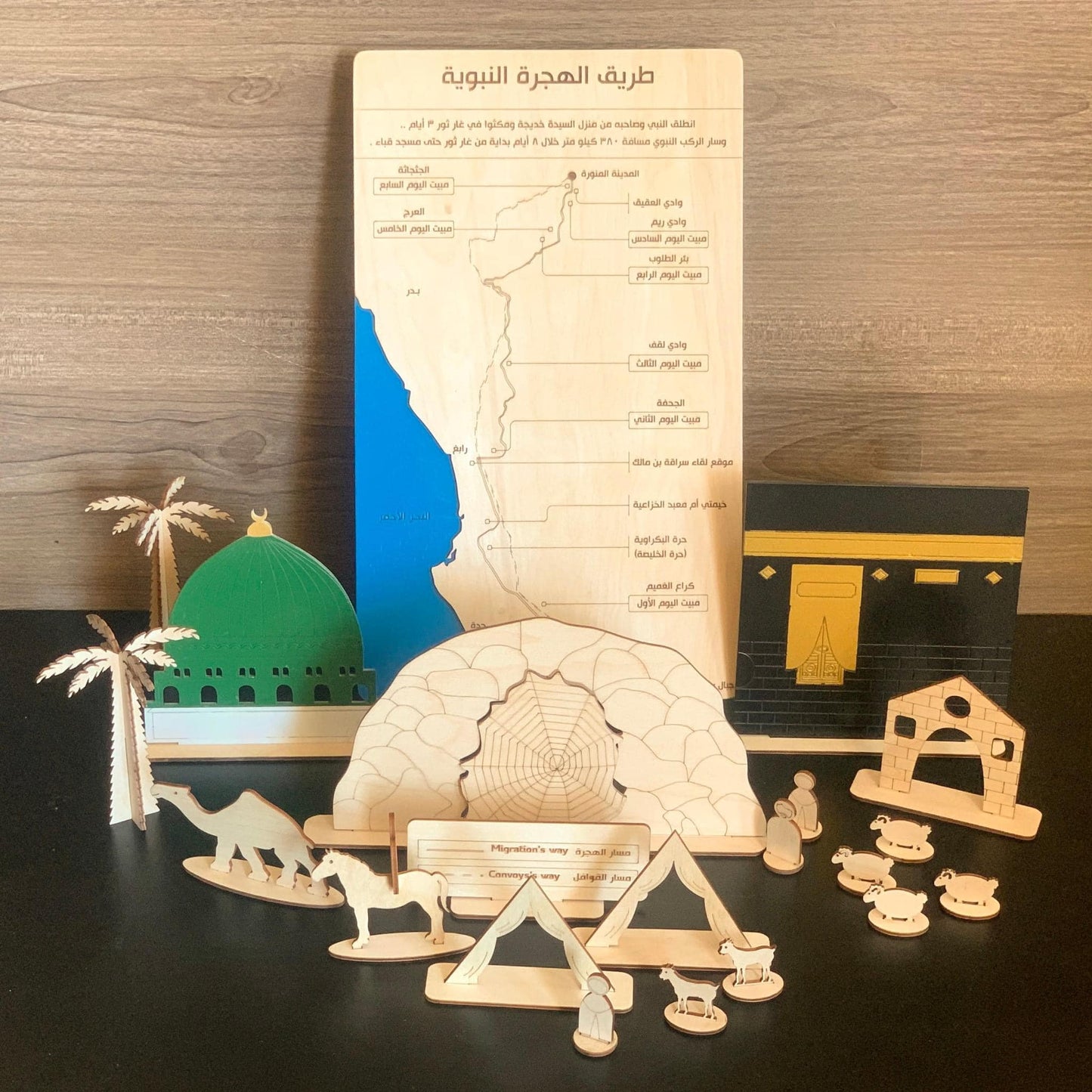 طريق الهجرة النبوية ملونة Prophets Hijrah path wooden